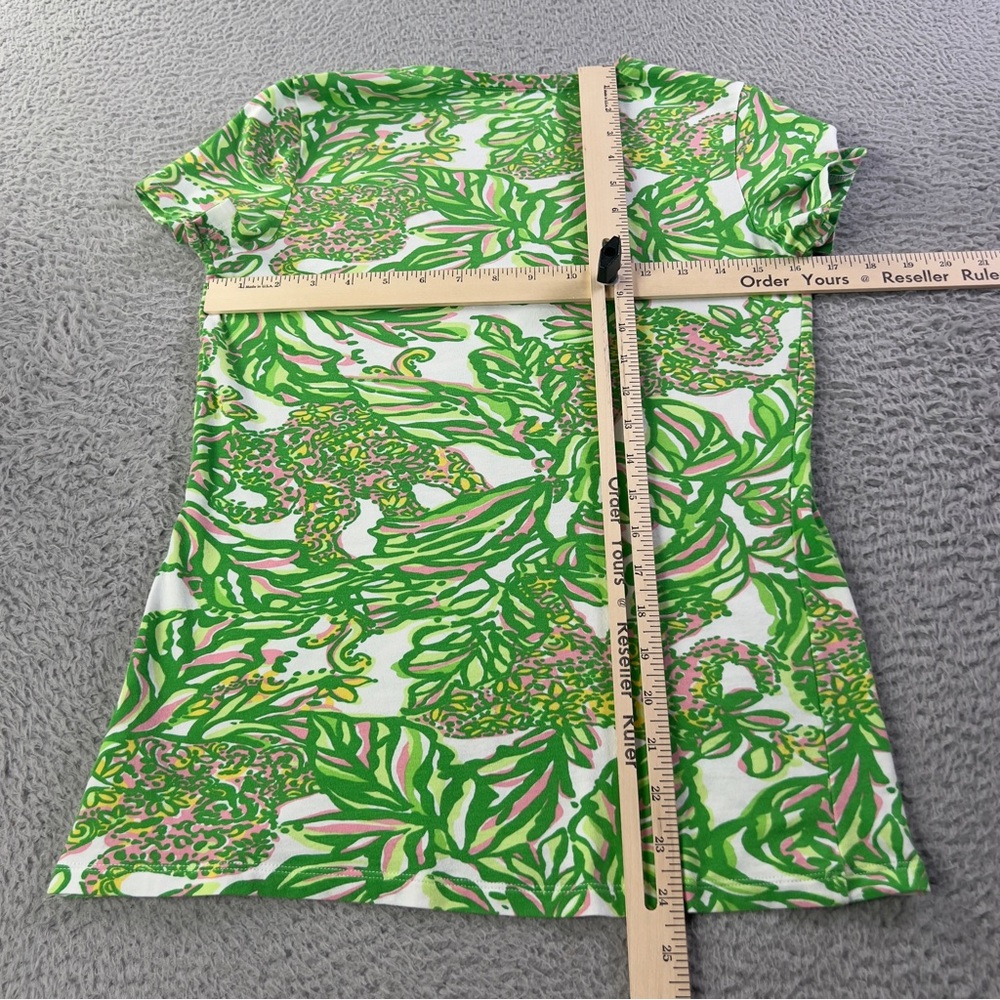 Lilly Pulitzer Michele Top Women Small Green Colorful V Neck Short Sleeve Preppy - Picture 7 of 7